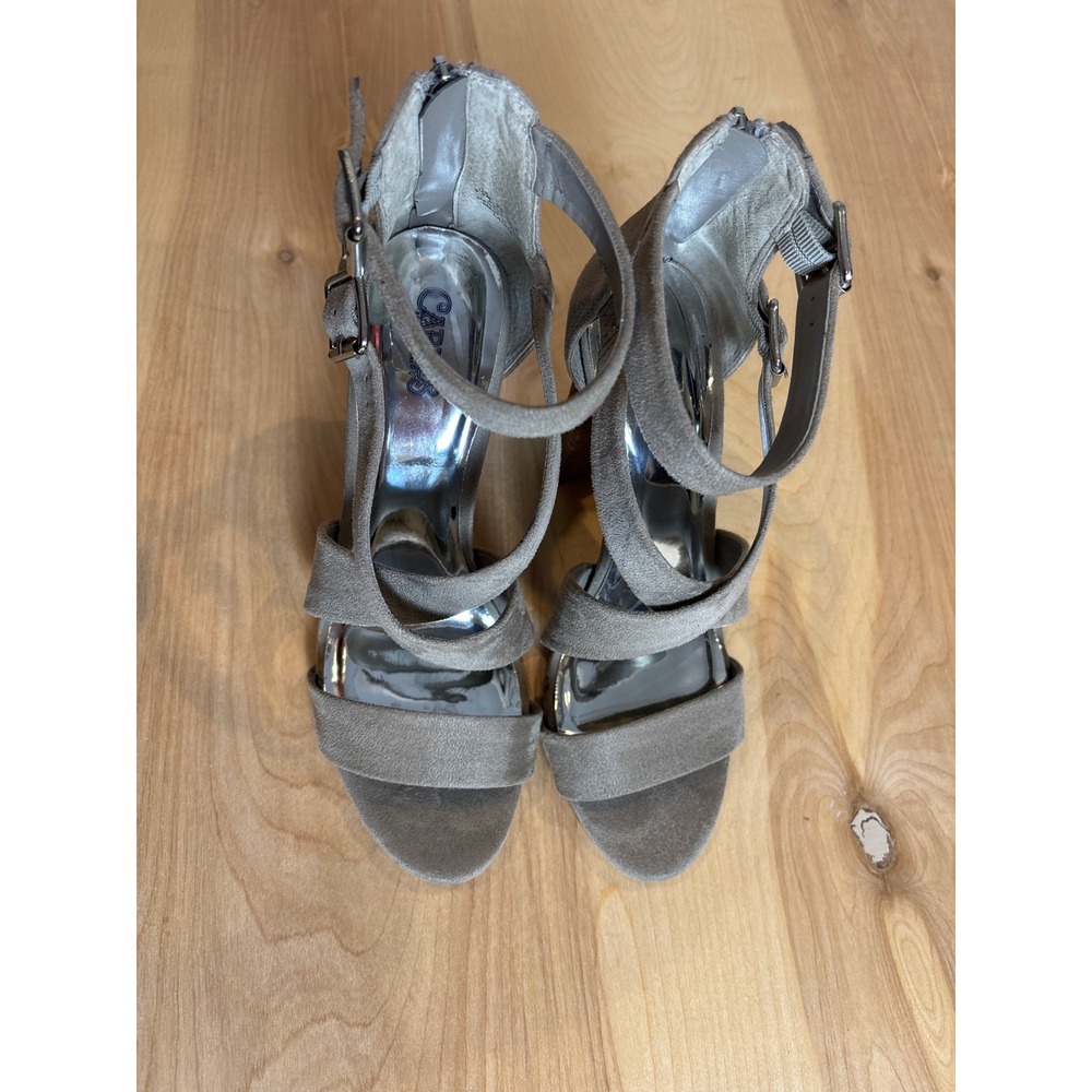 Carlos Santana Laura Sandals Women 9.5 Grey Strappy Block Heel Boho Dressy Shoes